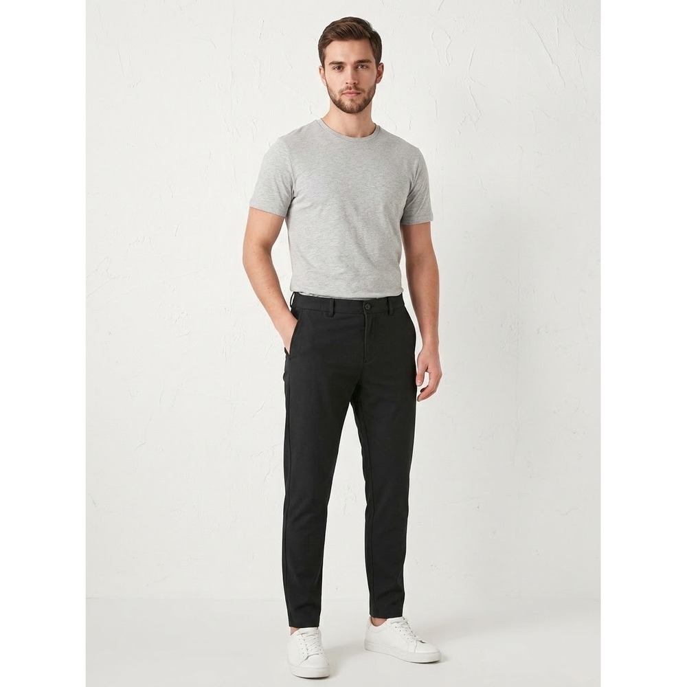 Zara The Melange Pant Mens 30 Navy Blue Slim Bi-Stretch Trousers NEW